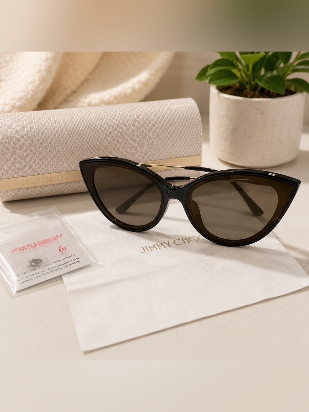 Jimmy Choo Black Cat-Eye Sunglasses | Authentic | Case + Cloth + Extra Crystals